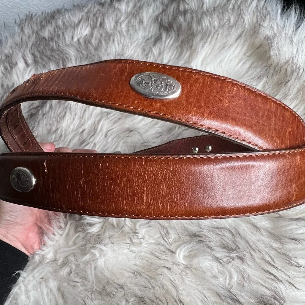 Nocona brown leather belt and ornate silver belt buckle